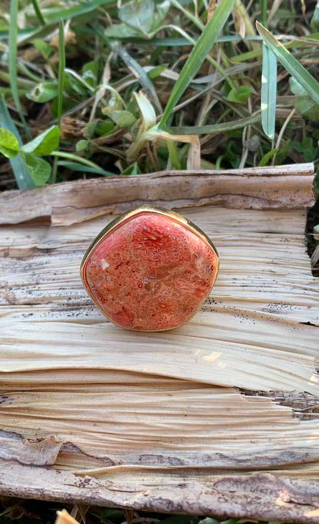Orange Sponge Coral Abstract Statement Ring Size 8