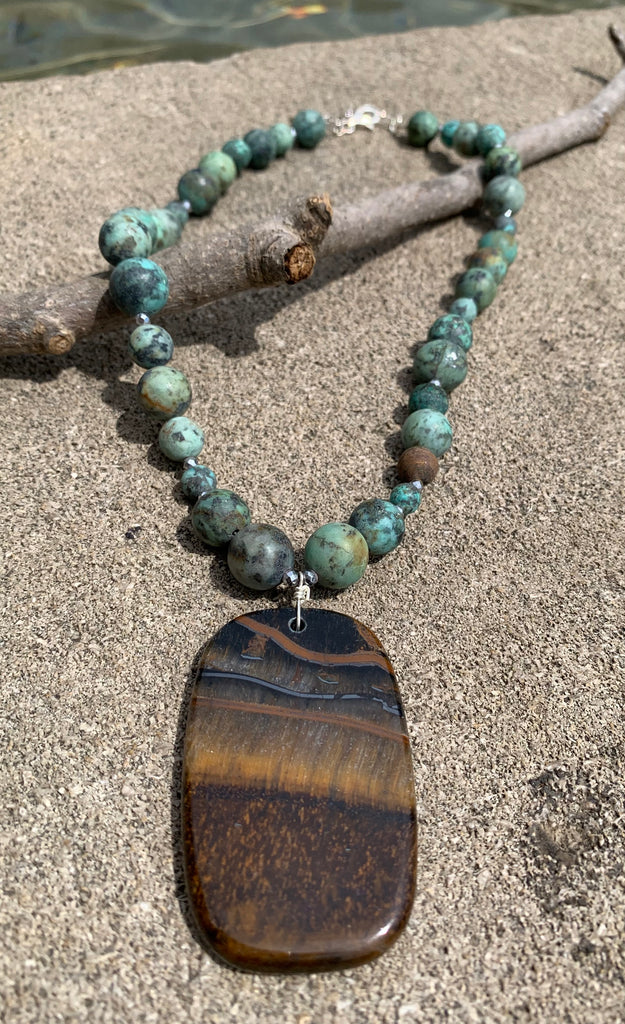 Barse Safari Territory Sterling Silver Chrysocolla, & Jasper Pendant Necklace