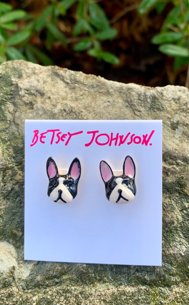 "Frenchie" Bulldog Black & White Stud Earrings