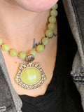 Green Jasper & Bronze Pendant Necklace