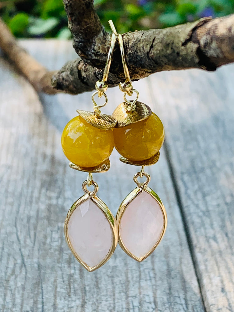 Petals of Pink Honey Jade and Rose Quartz Earrings