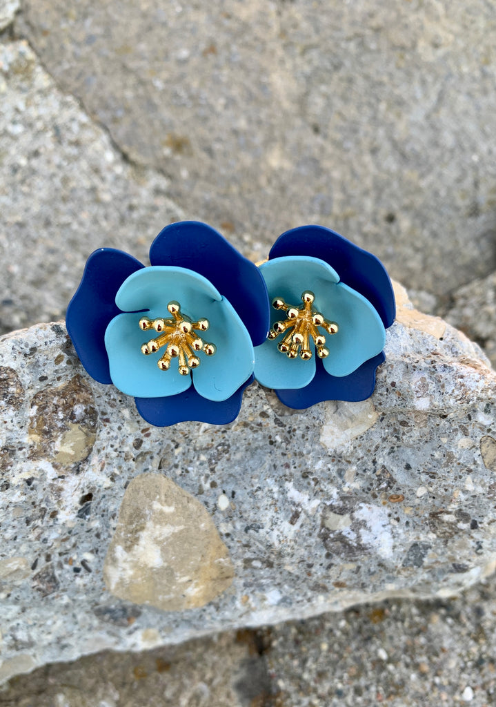 Blue Flower Clip-On Earrings