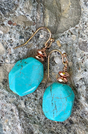 Classic Turquoise Magnesite Stone & Copper Drop Earrings