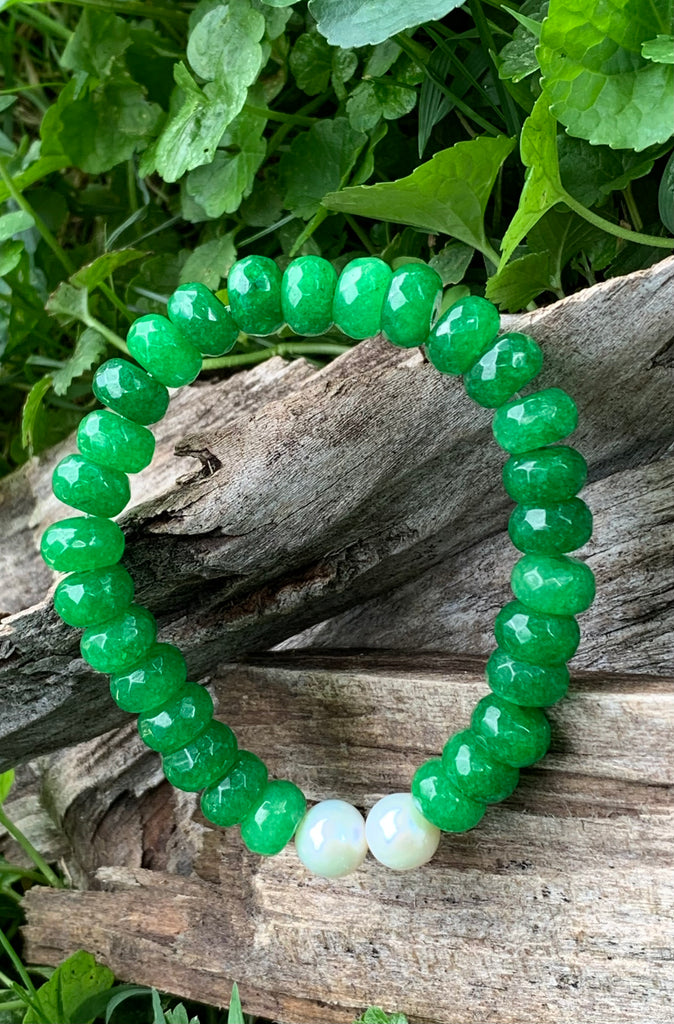 Green Quartz and Pearl Gemstone Bracelet
