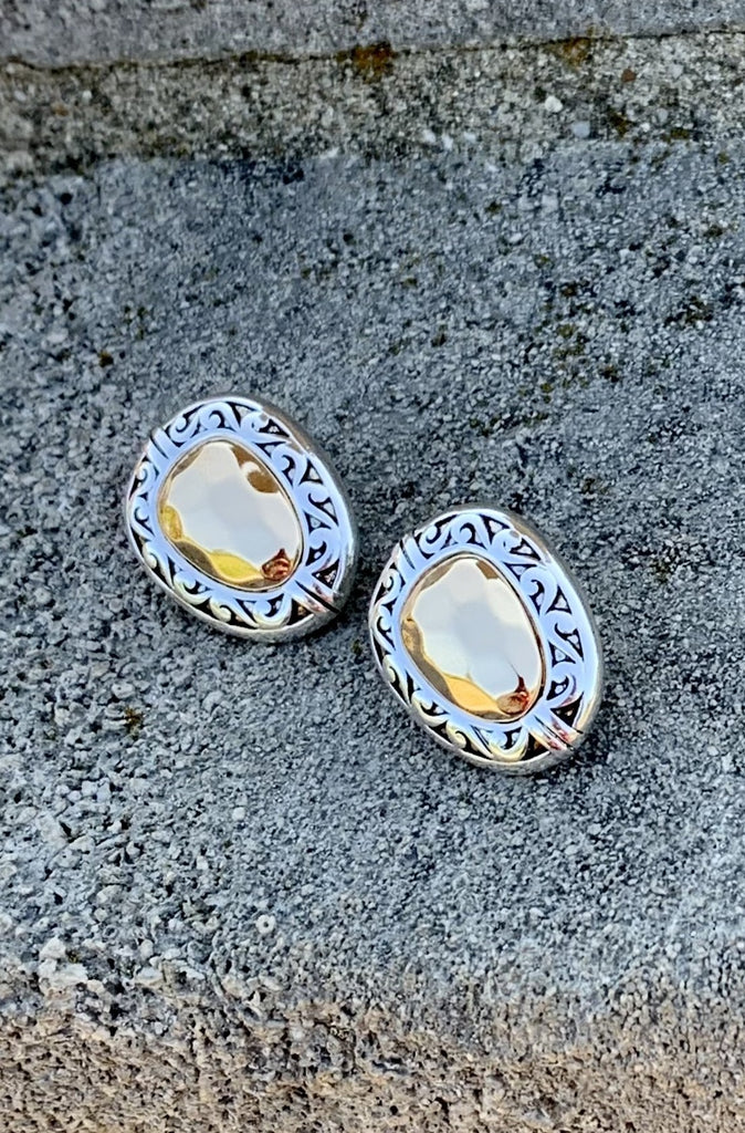 Scroll Silver & Gold Clip-On Earrings