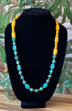Turquoise and Yellow Jade Long Necklace