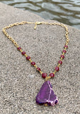 Purple Jasper and Enamel Rosary Bronze Chain Necklace