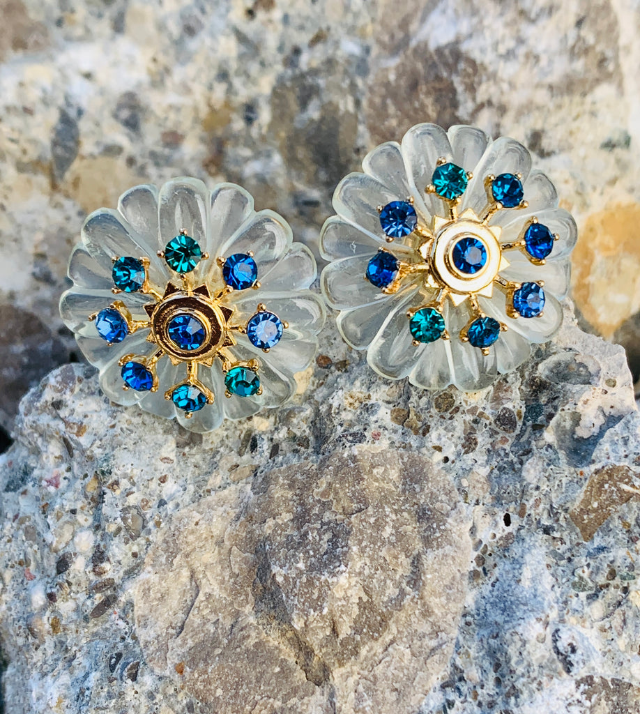 Vince Camuto Blue & Green Crystal Gold Flower Stud Earrings
