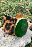 Gone Wild Leopard Print Green Agate Cuff Bracelet