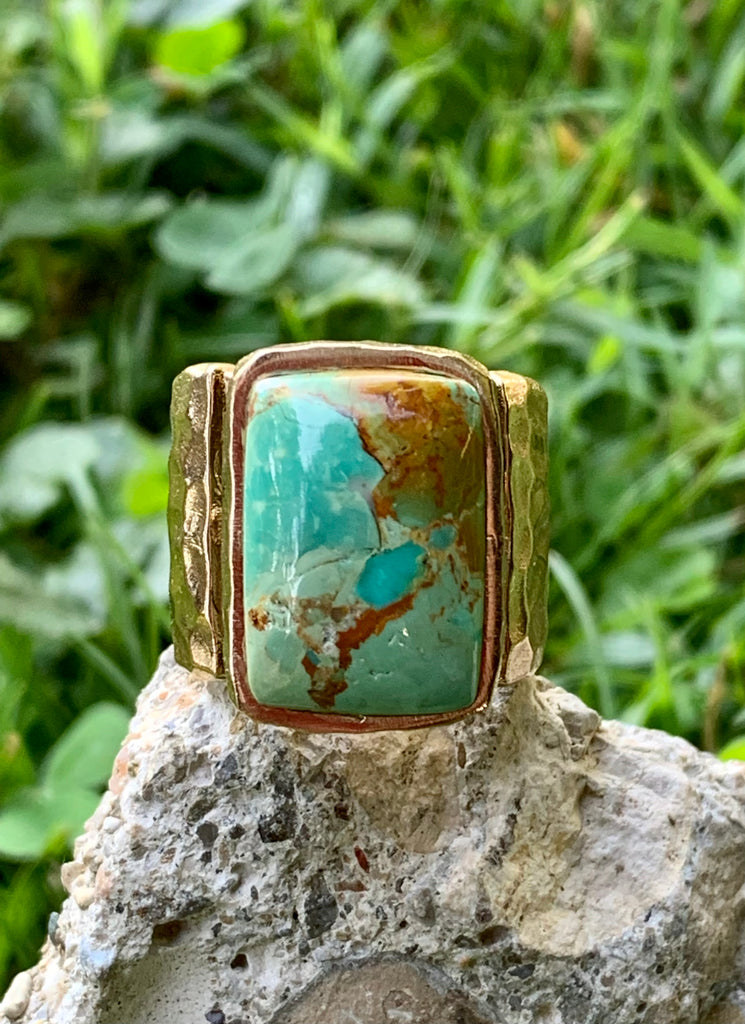 Turquoise & Bronze Statement Ring Size 8