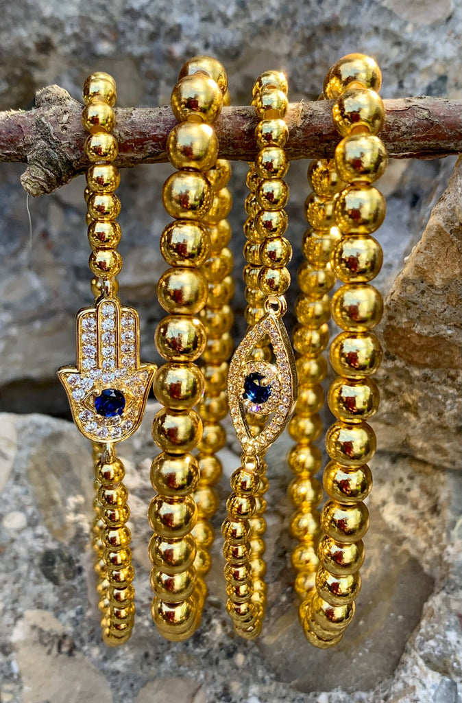 Arm Candy Hamsa Hand + Third Eye Brass Multi-Beaded Bracelets