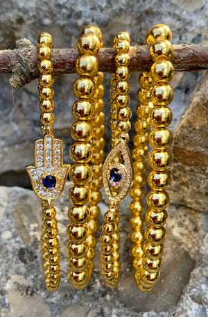 Arm Candy Hamsa Hand + Third Eye Brass Multi-Beaded Bracelets