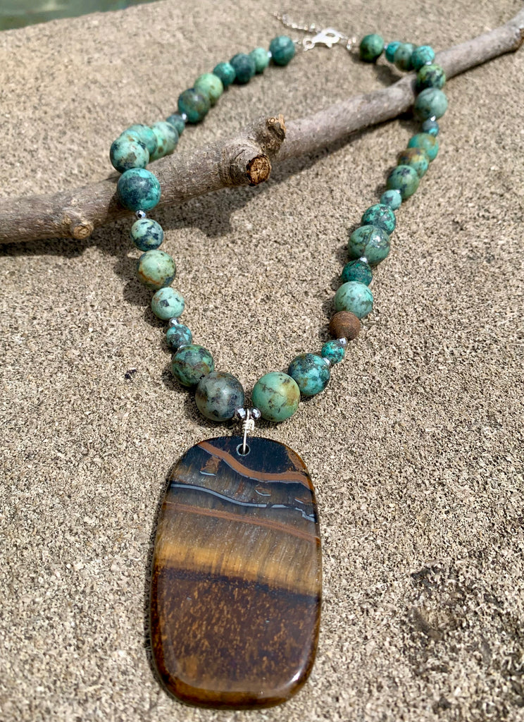 Barse Safari Territory Sterling Silver Chrysocolla, & Jasper Pendant Necklace
