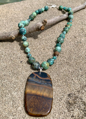 Barse Safari Territory Sterling Silver Chrysocolla, & Jasper Pendant Necklace
