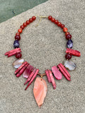 Scarlet Quartz, Carnelian, Amethyst, Hematite, Fuchsia Jasper & Agate Pendant Necklace