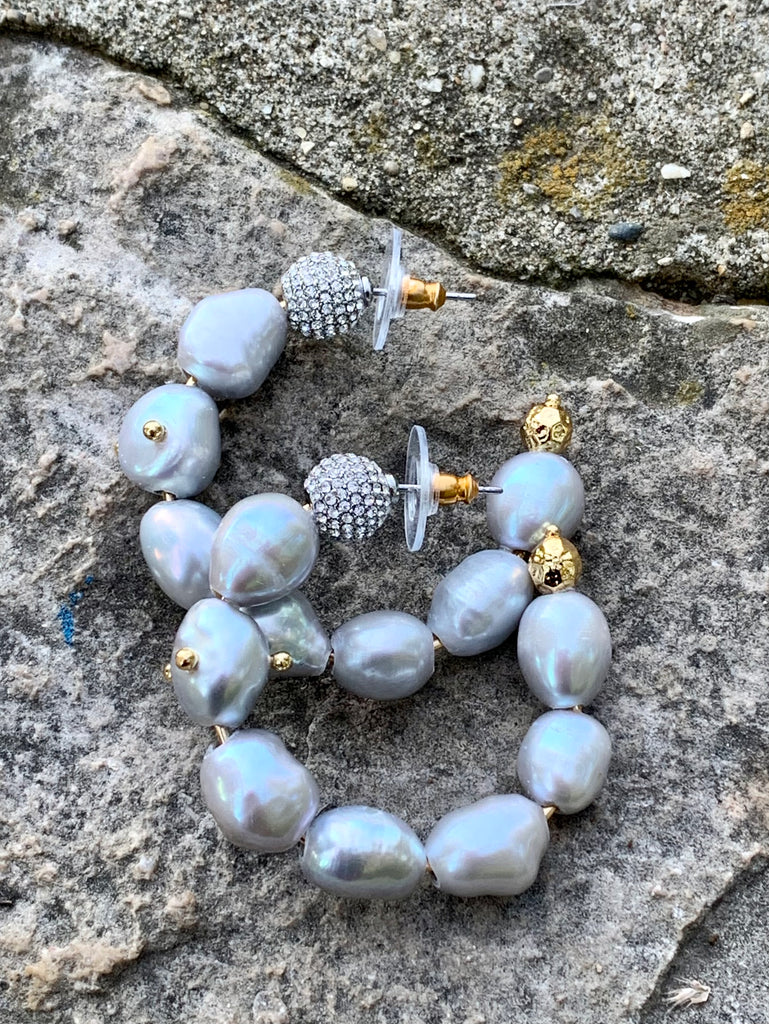 Rebecca Minkoff Baroque Studded Iridescent Pearl Hoop Earrings