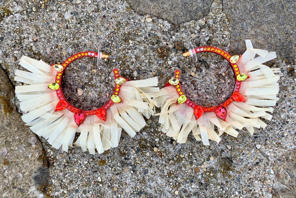 "Stay Wild" Raffia Red Hoop Earrings