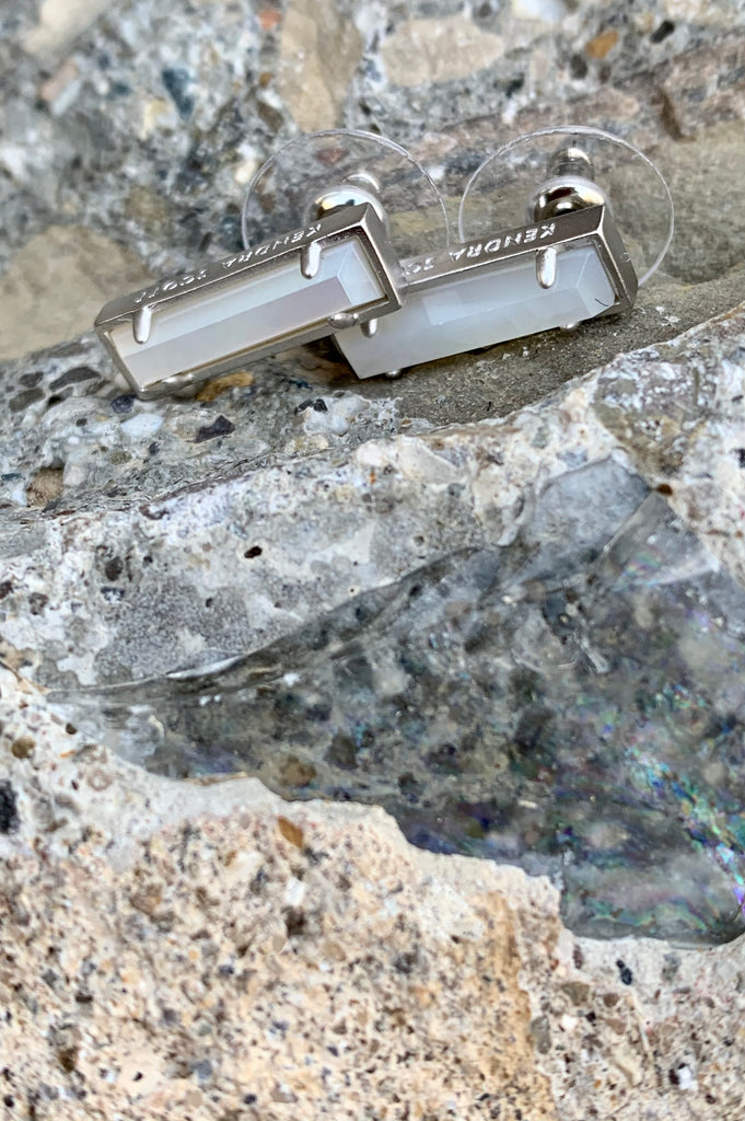 Kendra Scott Ivory Mother Of Pearl Matte Silver Bar Stud Earrings