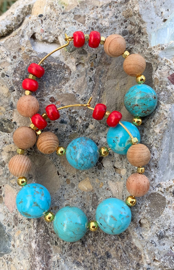 Multi-Gemstone Bronze Hoop Earrings