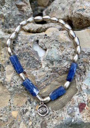 Alex and Ani Evil Eye Charm & Sodalite Stretch Beaded Bracelet