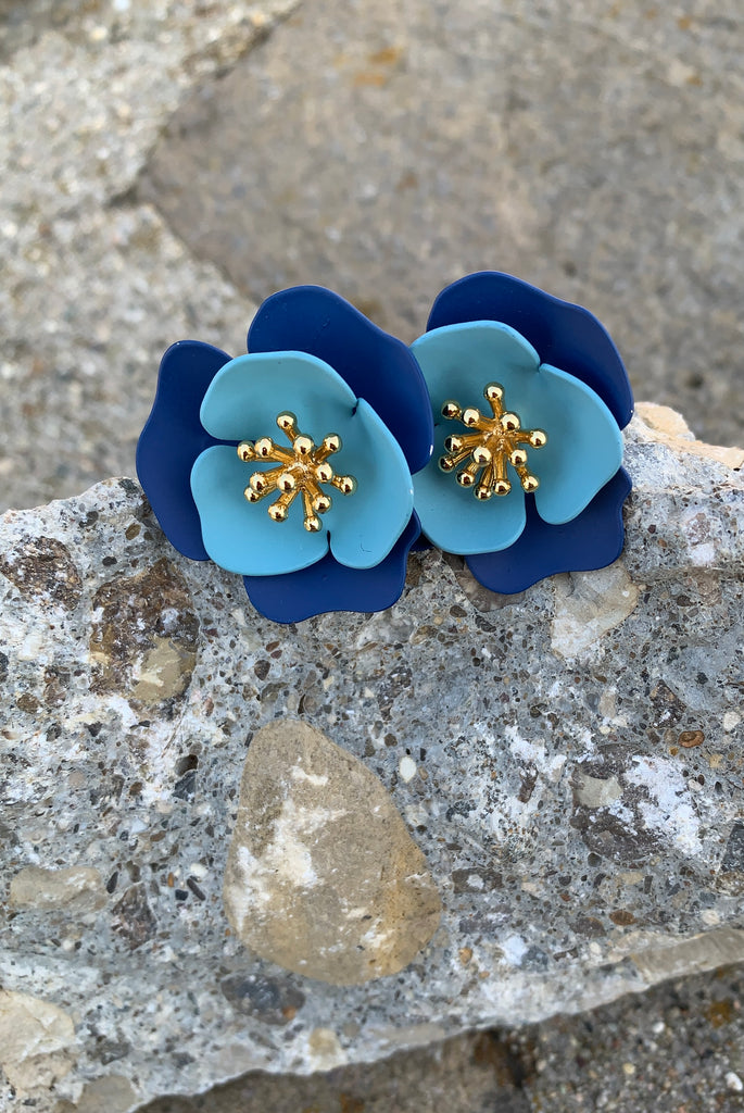 Blue Flower Clip-On Earrings