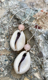 Barse Pink Quartz Beaded Cowrie Shell Drop Earrings