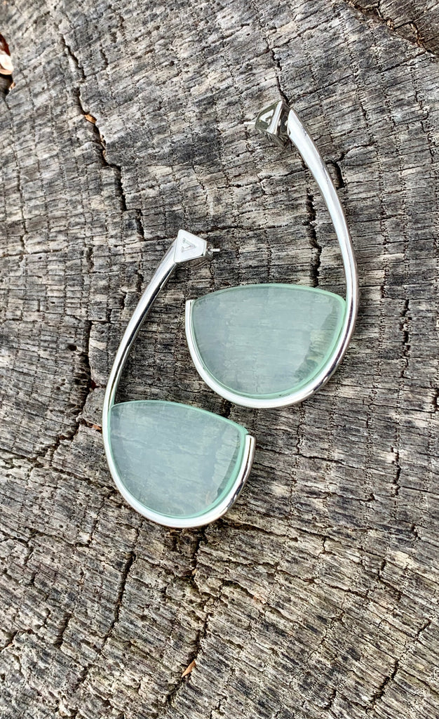 Sea Green & Silver J-Hoop Earrings