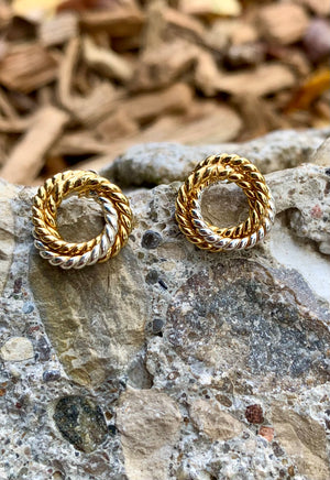 Silver & Gold Two-Tone Layered Stud Earrings