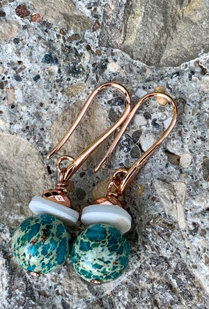 Jasper and Copper Drop Beaded Earrings