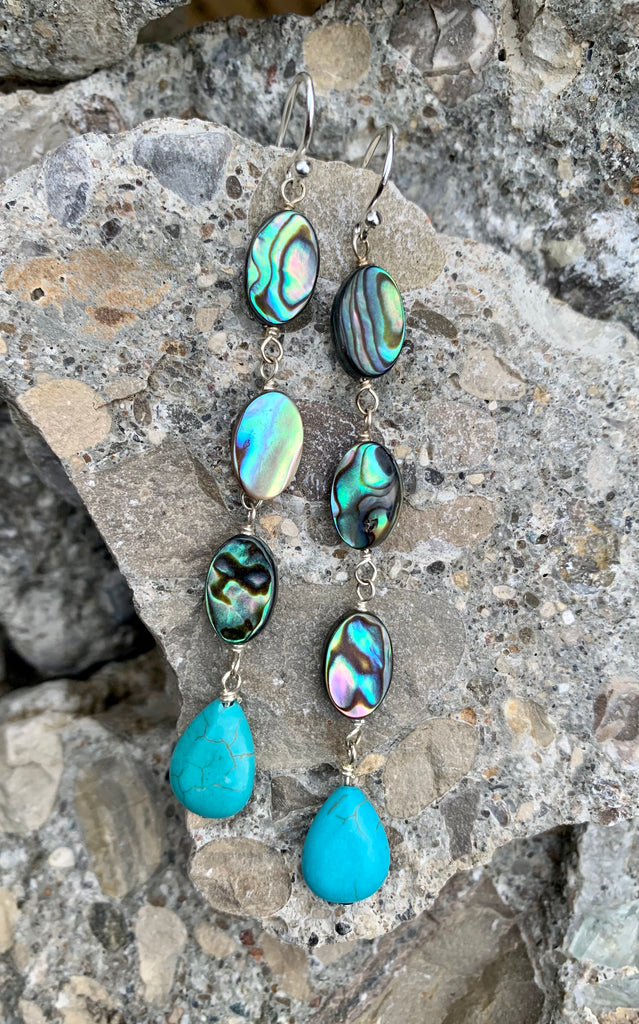 Mermaid Abalone, Turquoise Magnesite & Sterling Silver Earrings
