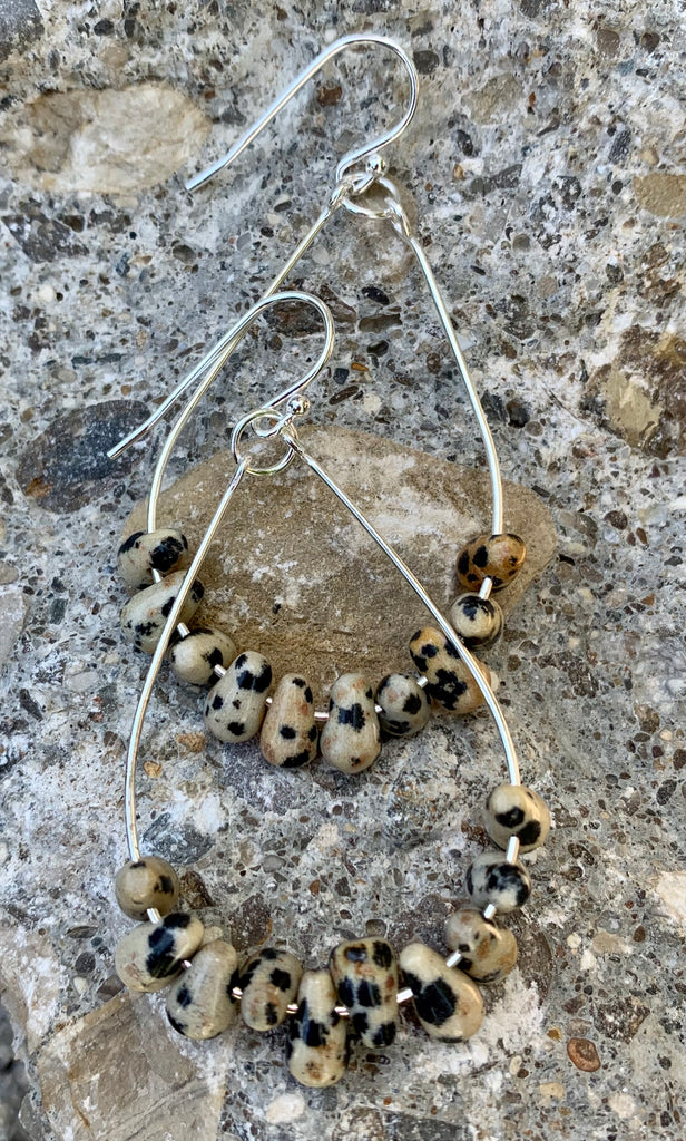 Dalmatian Jasper & Sterling Silver Forward Facing Hoop Earrings
