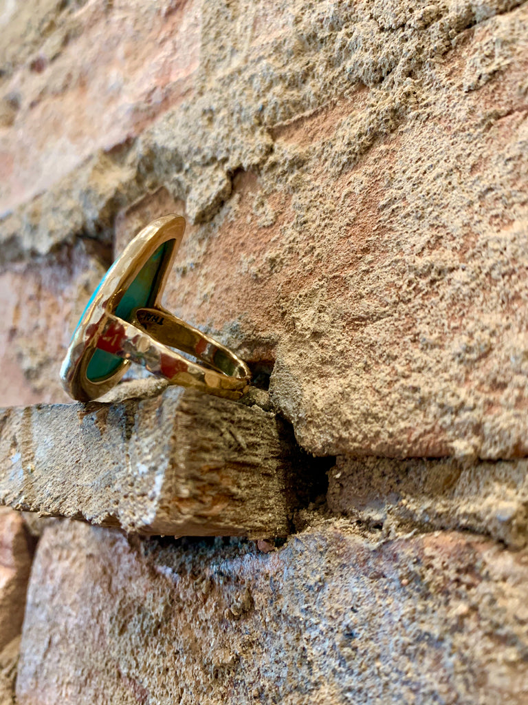 Barse Thailand Turquoise Hammered Bronze Statement Ring Size 8