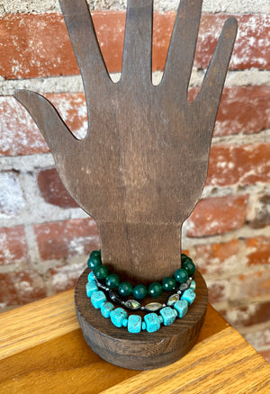 Sea of 3 Quartz, Abalone and Turquoise Magnesite Bracelet