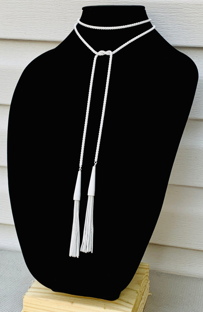 Kendra Scott Long Matte White Phara Lariat Necklace With Tassels