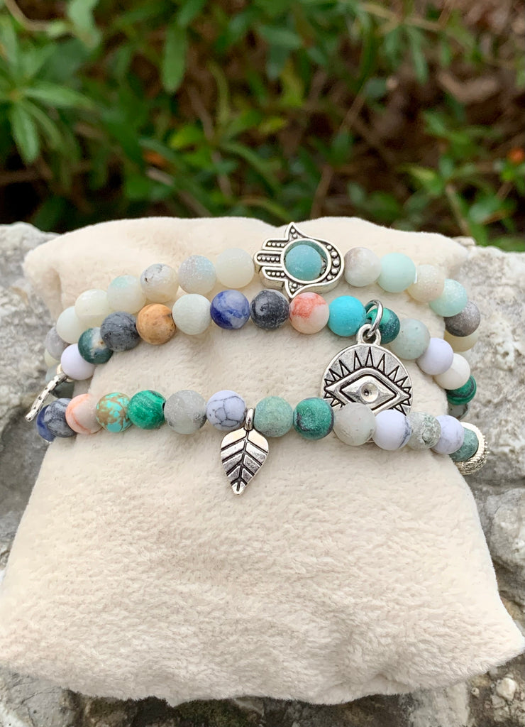 Evil Eye Agate 3-Strand Multi-Color Gemstone Bracelets