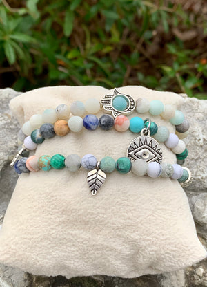Evil Eye Agate 3-Strand Multi-Color Gemstone Bracelets