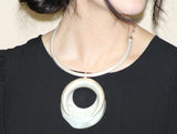 Brushed Silver Horseshoe Resin Pendant Necklace