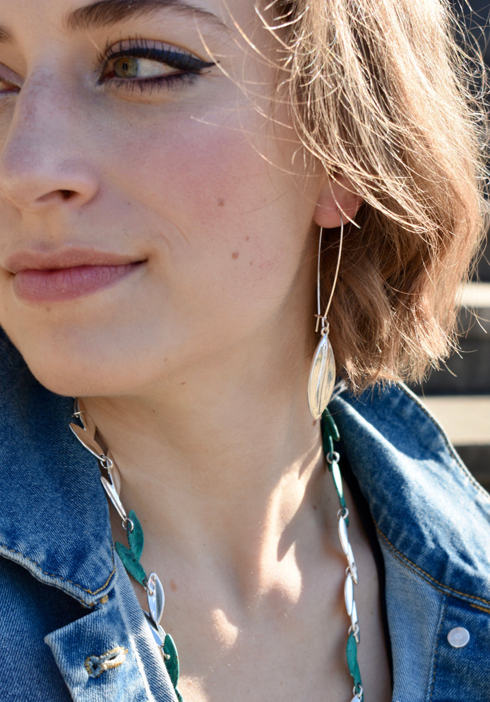 Robert Lee Morris Soho Silver Patina Leaf Drop Earrings