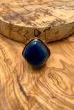 Blue Agate & Bronze Scrolled Ring Size 9