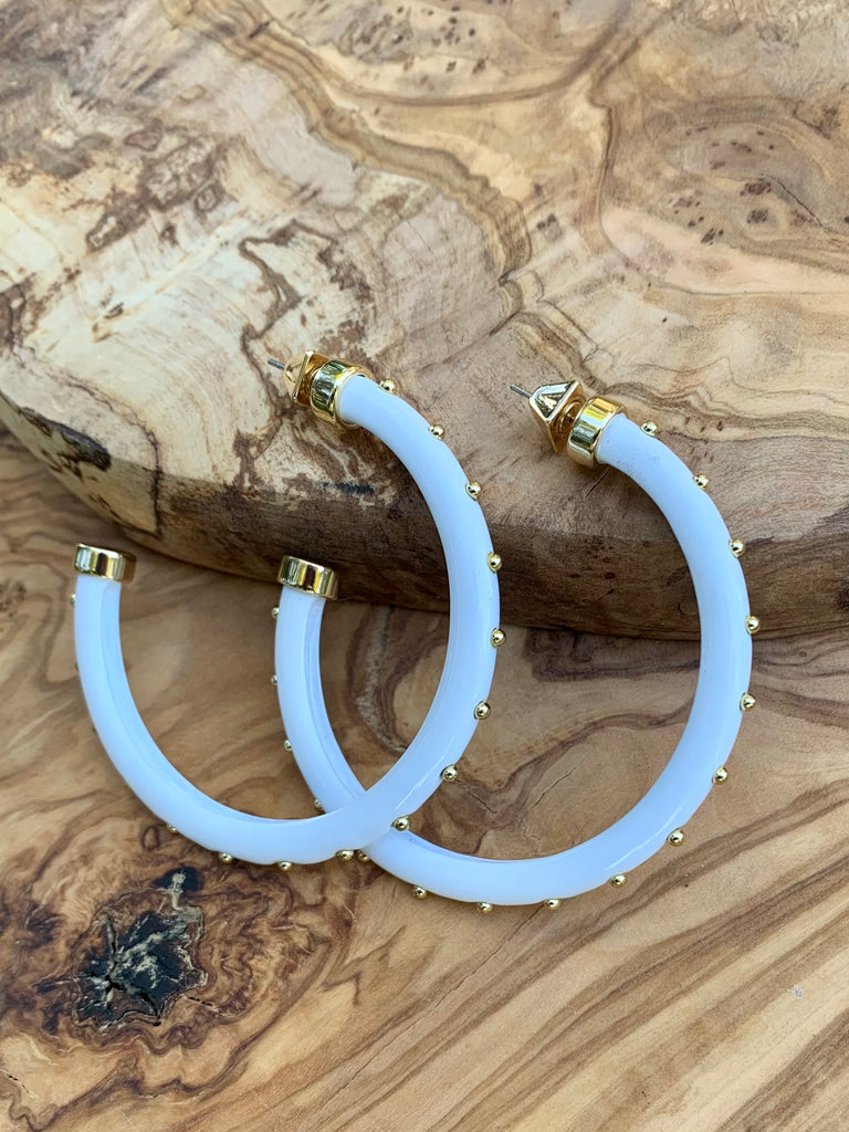 White & Gold Studded Hoop Earrings