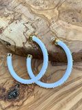 White & Gold Studded Hoop Earrings