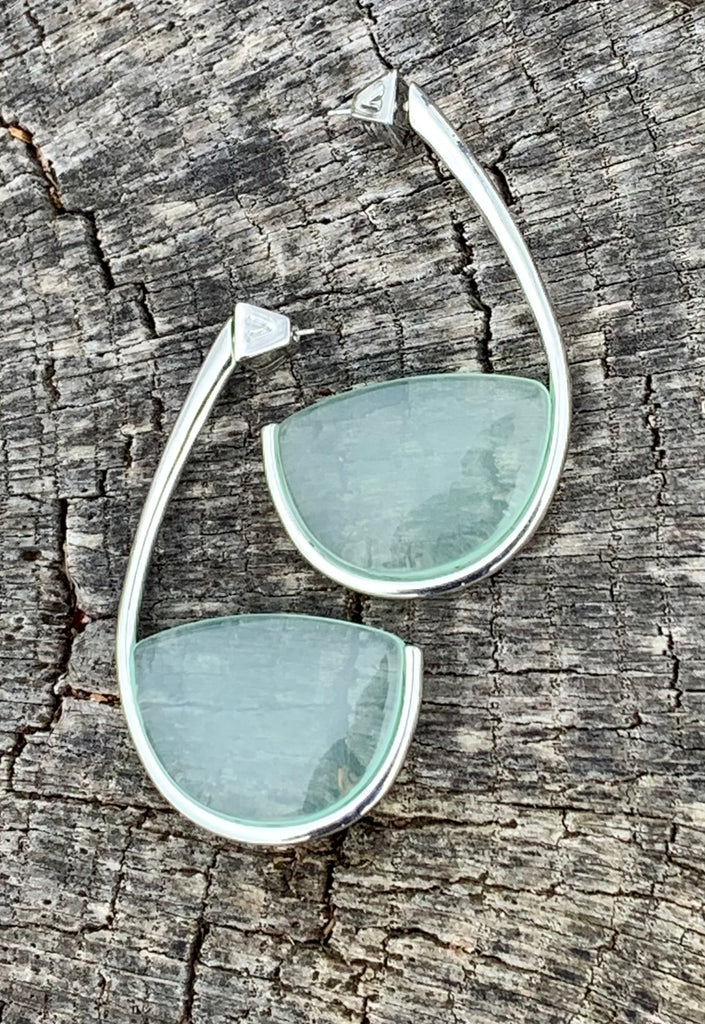 Sea Green & Silver J-Hoop Earrings