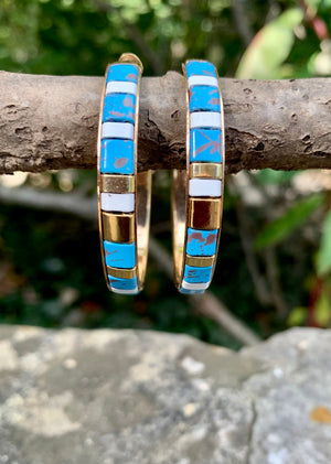 Turquoise Magnesite & White Bronze Hoop Earrings