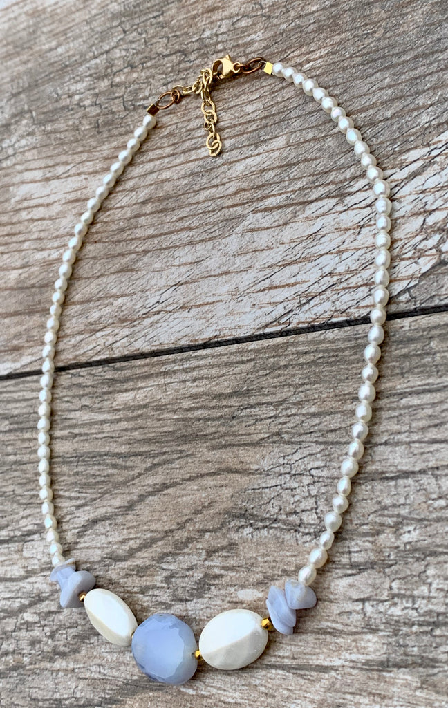 Beaded Pearl & Agate Necklace