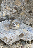 Modernist Brushed Silver Leaf Overlapped Wrap Ring Size 7.5