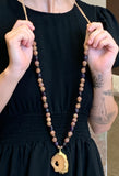 Amethyst, Bronze & Drusy Pendant Leather Strap Necklace