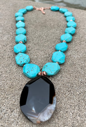 Back to Blue Turquoise Magnesite & Agate Pendant Necklace