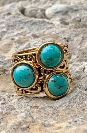 Round Turquoise & Bronze Triple Stack Rings