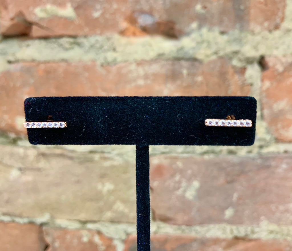 Swarovski Crystal Pave Studded Gold Plated Bar Earrings