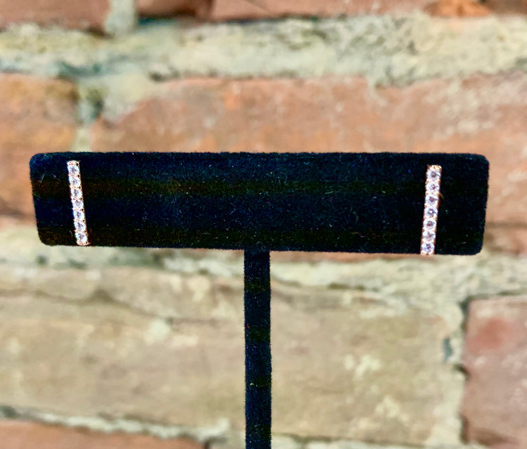 Swarovski Crystal Pave Studded Gold Plated Bar Earrings